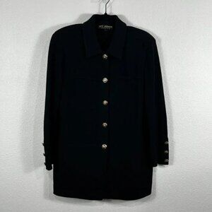St.‎ John Basics Santana Knit Blazer Women's 12 Black Long Sleeve Gold Button